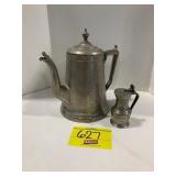ANTIQUE METAL TEAPOT & CREAMER