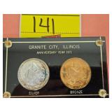 1971 TWO-COIN 1OZ SILVER AND 1 OZ COPPER 75TH