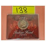 1890S INDIAN HEAD CENT IN RED TRIBUTE CASE