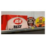 LARGE IGA BEEF POSTER, 2 IGA STORE DISPLAY BEEF