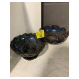 2 AMETHYST CARNIVAL GLASS IMPERIAL BRAND BOWLS