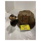 ANTIQUE MINER LAMP W/ CANVAS HAT