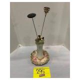 ANTIQUE PORCELAIN HAT PIN HOLDER W/ PINS