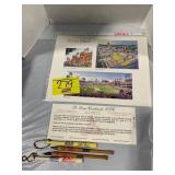 NEW BALLPARK PRINT, 2 VINTAGE BASEBALL BAT