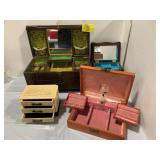 2 MUSICAL JEWELRY BOXES, CARVED WOOD JEWELRY BOX,