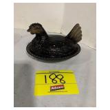 BLACK COLORED GLASS HEN ON NEST