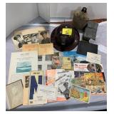 MILITARY POST CARDS & EPHEMERA, HELMET, CANTEEN,