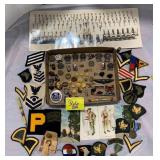 GROUP OF MILITARY PATCHES, MILITARY PINS OF ALL