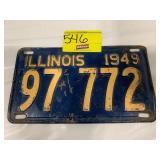 1949 ILLINOIS METAL LICENSE PLATE