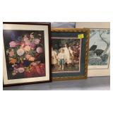3 FRAMED EAGLE & FLORAL PRINTS