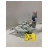 E&R BAVARIA GIRL W/ GOOSE FIGURINE - NO CHIPS OR