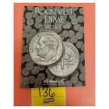 HARRIS COIN ALBUM WITH (74) ROOSEVELT DIMES