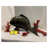 13' ANTIQUE METAL KOI FISH, GROUP OF RED STYLE