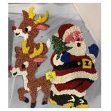 VINTAGE MELTY PLASTIC SANTA & 2 RUDOLPH