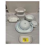 CORNINGWARE CASSEROLES, CORELLE PLATES & BOWLS