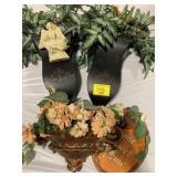 GROUP OF WALL ART / SCONCES, ARTIFICIAL GREENERY,
