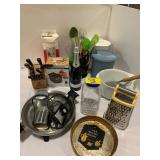 KNIFE BLOCK SET, KITCHEN UTENCILS, GANCIA BOTTLE,