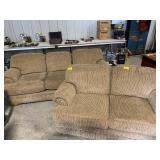 BROWN UPHOLSTERED COUCH & MATCHING LOVESEAT