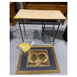 GLOBE PRINT, DUSTER, METAL BASE SOFA TABLE