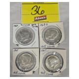 (4) KENNEDY HALF DOLLARS...1969, 1968-D, 1965,