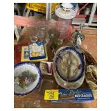 FLOW BLUE FOX DISH & FRUIT PLATTER, TUMBLERS, NUT