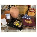 SONY SPEAKERS, FRAMED WALL ART, LAMP, SUITCASE,