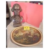 GEORGE WASHINGTON CERAMIC? BUST, TIN PLATTER WITH