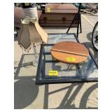 LAMP, GLASS-TOP 2-TIER TABLE, WOOD LAZY SUSAN