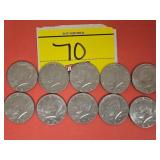 (10) KENNEDY HALF DOLLARS...(2) 1971, (2) 1972,