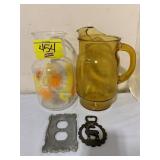 AMBER GLASS & MCM CITRUS FRUIT PITCHERS, LIGHT
