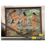 NATIVE AMERICAN THEMED OIL DATED 1971 26X32