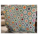 GRANDMA'S FLOWER GARDEN HAND STITCHED QUILT