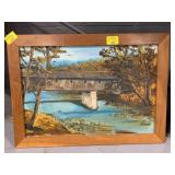 OIL ON CANVAS OF COVERED BRIDGE SIGNED WEIDER