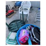 STACK OF PLASTIC CHAIRS, PLASTIC TABLE, KIDDIE