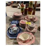 JOHNSON BROS RED CHINA SET, VEGGIES IN BOTTLES,