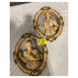 PAIR OF CHALKWARE 1958 DATED COURTING COUPLE WALL