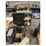 METAL RACK, CARD TABLE, DELL MONITOR & TOWER SET