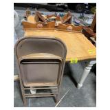 METAL CHAIR, WOOD SHELVES, KITCHEN TABLE