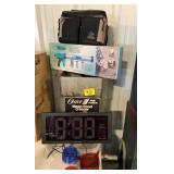 ACU-RITE CLOCK, MEAT FOOD GRINDER, METAL BIN,