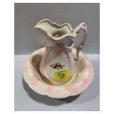 PINK FLOWER THEMED PITCHER & BASIN