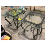 PAIR OF GLASS-TOP METAL BASE END TABLES
