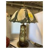 ANTIQUE SLAG GLASS LAMP - BROKEN PANELS PRESENT
