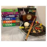 PUZZLES, ANTIQUE WOOD CASE CLOCK (NO GLASS),