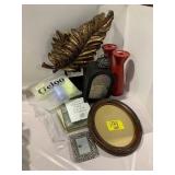 CANDLE HOLDERS, PICTURE FRAMES, LEAF RESIN STATUE