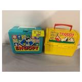 2 PLASTIC SNOOPY LUNCHBOXES - NO THERMOS