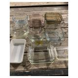 GROUP OF GLASS CASSEROLES & BAKEWARE OF ALL KINDS