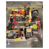 CLAMPS, HARDWARE OF ALL KINDS, HAND TOOLS, MOTOR,