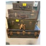 STACK OF 4 ANTIQUE SUITCASES