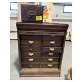 ANTIQUE GLOBE OAK ROLL-TOP FILING CABINET & SMALL