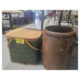 PICNIC BASKET, CROCK BUCKET WITH WIRE HANDLE